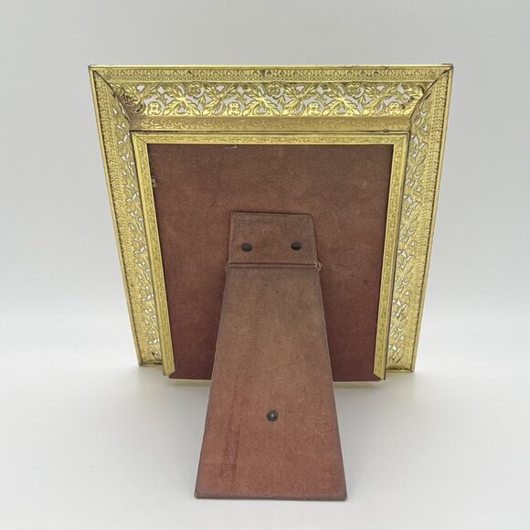 Vintage Ornate Gold Filigree Metal Picture Frame Easel Hollywood Regency MCM - Picture 5 of 9